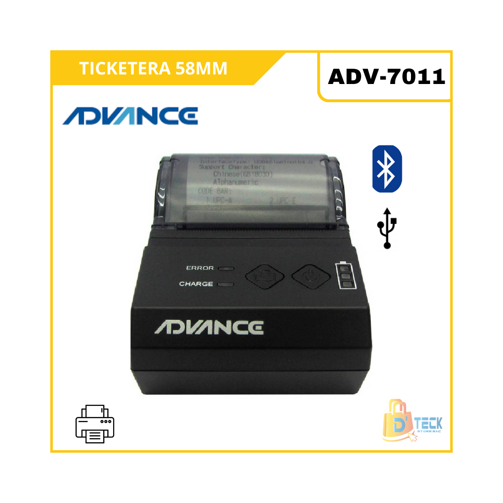 IMPRESORA TERMICA TICKETERA ADVANCE ADV-7011N PORTATIL BLUETOOTH