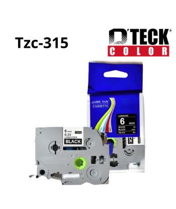 CINTA D´TECK COLOR TZC-315 BLANCO CON NEGRO (6MM X 8M)