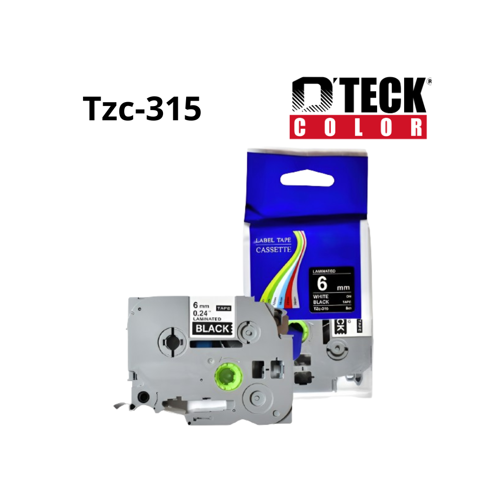 CINTA D´TECK COLOR TZC-315 BLANCO CON NEGRO (6MM X 8M)