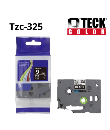 CINTA D´TECK COLOR TZC-325 BLANCO CON NEGRO (9MM X 8M)