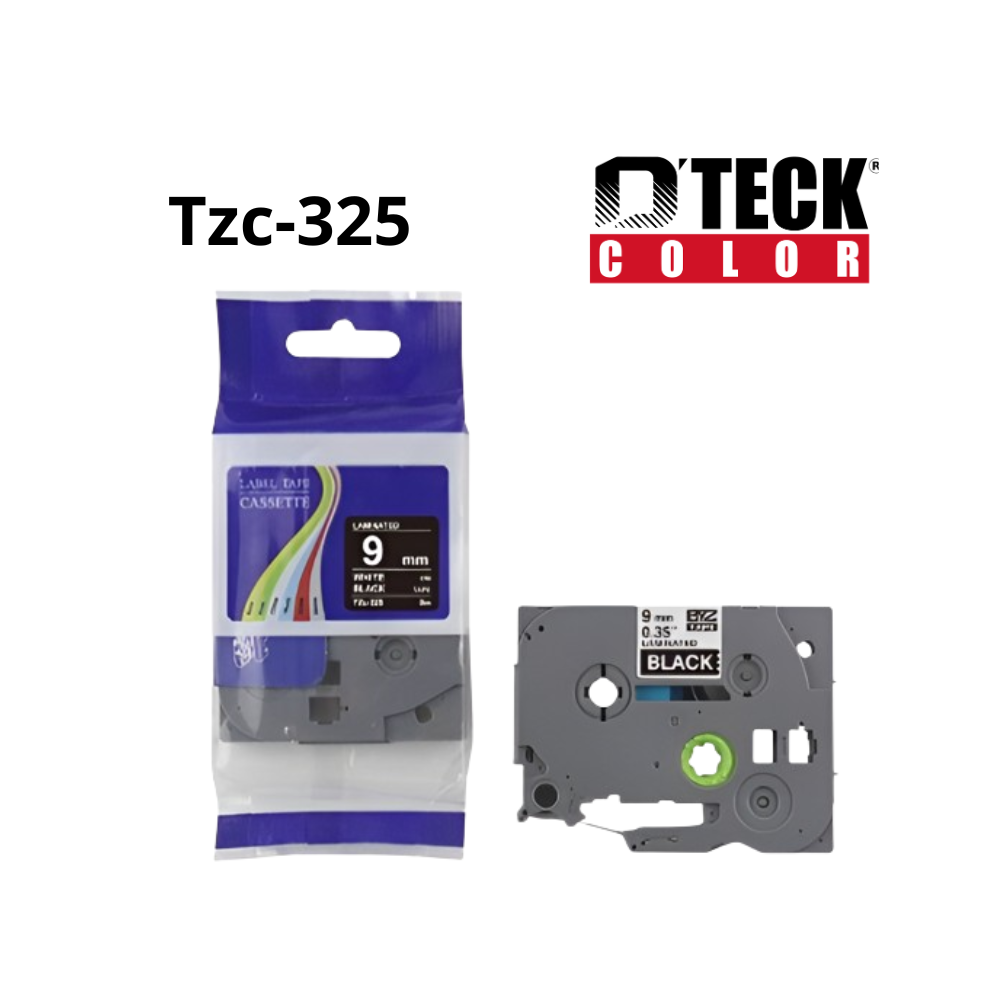 CINTA D´TECK COLOR TZC-325 BLANCO CON NEGRO (9MM X 8M)