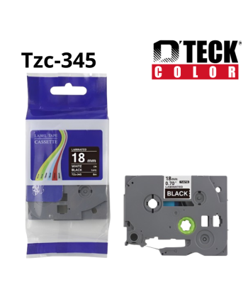 CINTA D´TECK COLOR TZC-345 BLANCO CON NEGRO 18MM X 8M