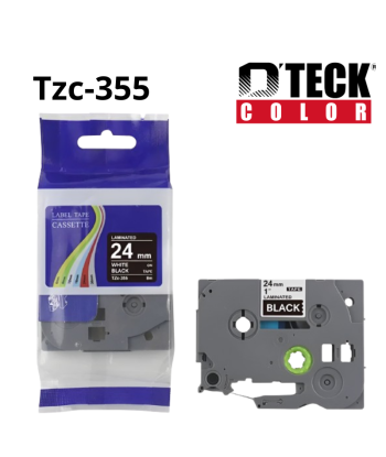 CINTA D´TECK COLOR TZE-355 BLANCO FONDO NEGRO (24MM X 8M)