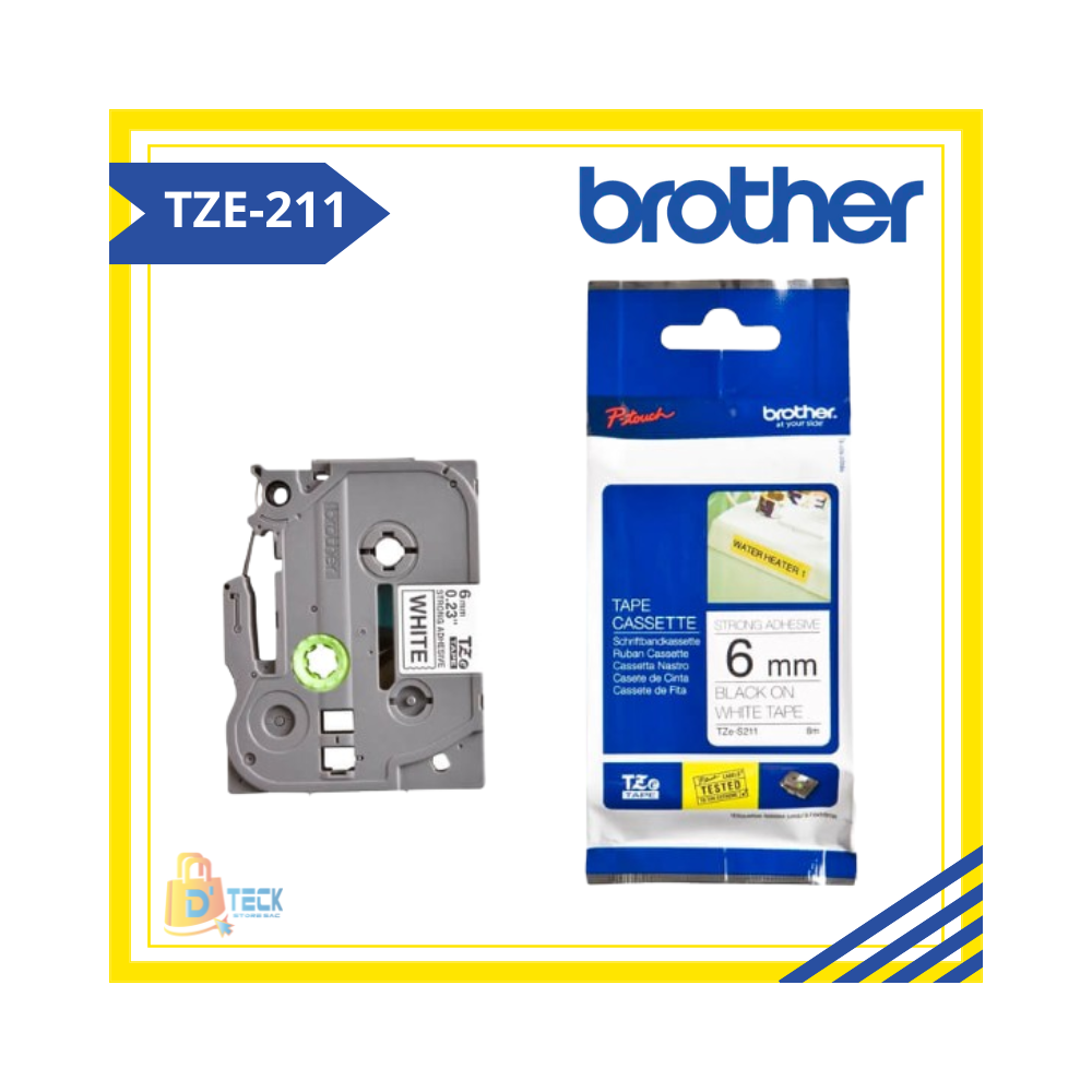 Brother Cinta Tze-211 Negro Sobre Blanco 6mm X 8m