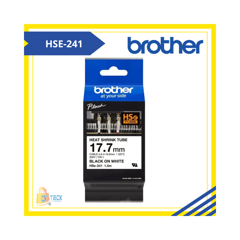 HSE-241 |CINTA BROTHER TERMOCONTRAIBLE  HSE-241 (17.7MM X 1.5MTS) BLANCO/NEGRO