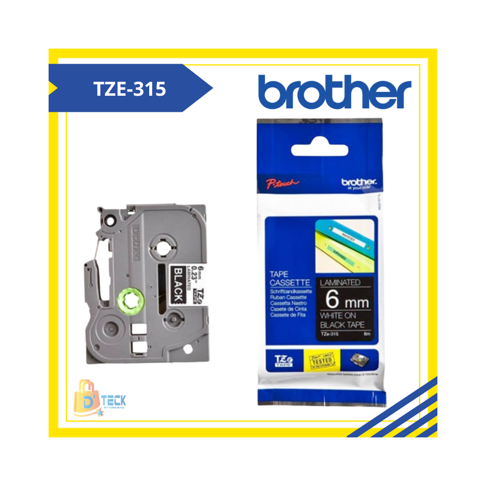 TZE-315|CINTA BROTHER TZE-315 (6MM X 8MTS) BLANCO/NEGRO