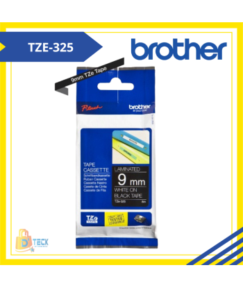 TZE-325|CINTA BROTHER TZE-325 (9MM X 8MTS) BLANCO/NEGRO