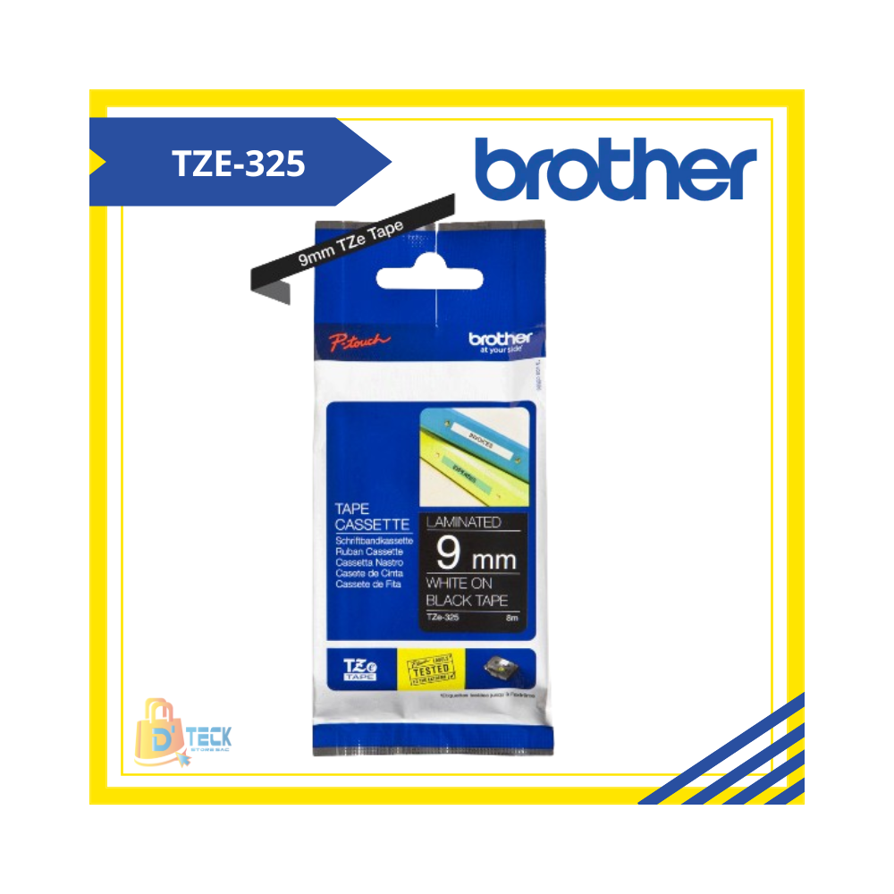 TZE-325|CINTA BROTHER TZE-325 (9MM X 8MTS) BLANCO/NEGRO