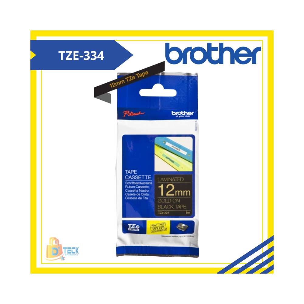 TZE-334|CINTA BROTHER TZE-334 (12MM X 8MTS) DORADO/NEGRO