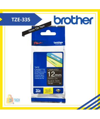 TZE-335|CINTA BROTHER TZE-335 (12MM X 8MTS) BLANCO/NEGRO