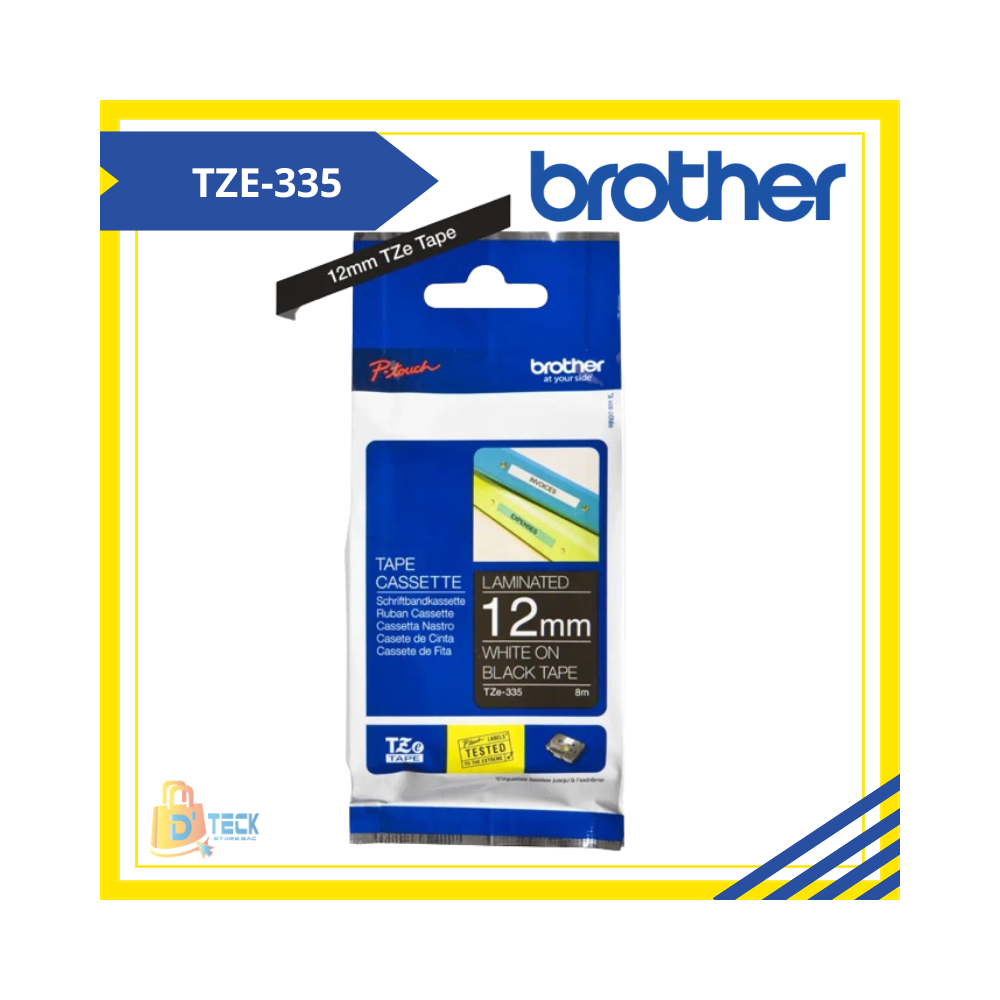 TZE-335|CINTA BROTHER TZE-335 (12MM X 8MTS) BLANCO/NEGRO