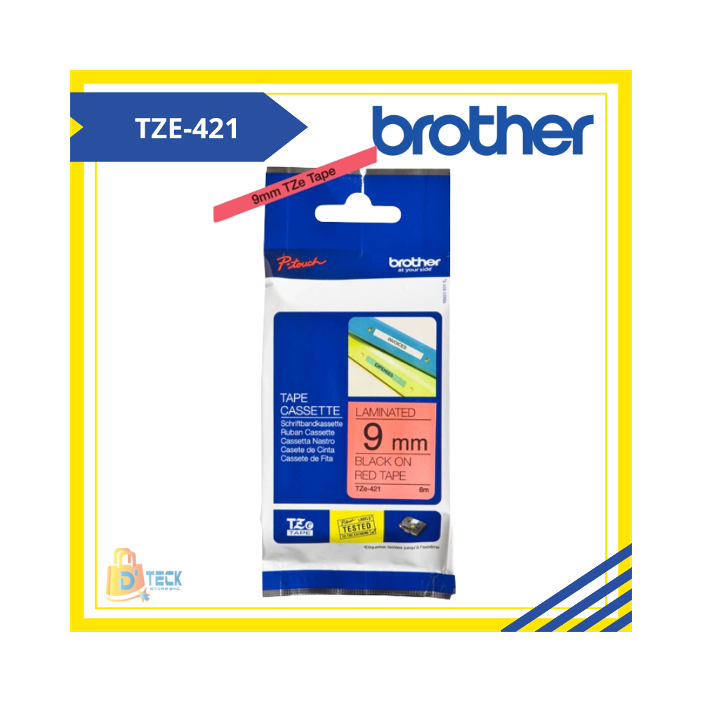 TZE-421|CINTA BROTHER TZE-421 (9MM X 8MTS) NEGRO/ROJO