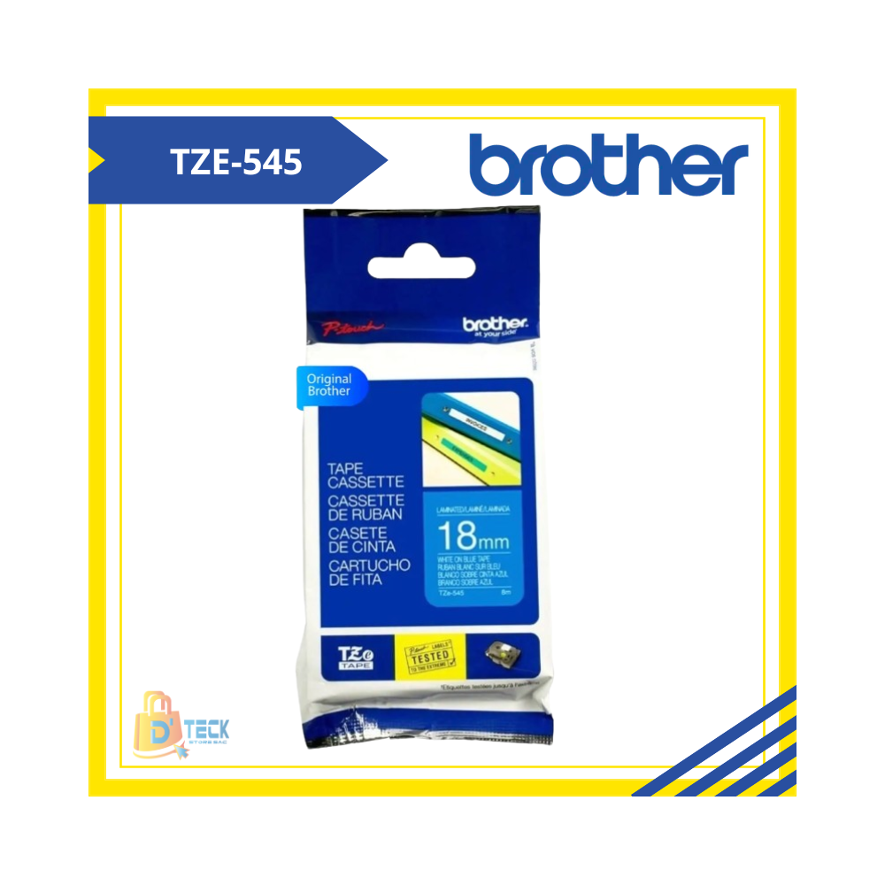 TZE-545|CINTA BROTHER TZE-545 (18MM X 8MTS) BLANCO/AZUL