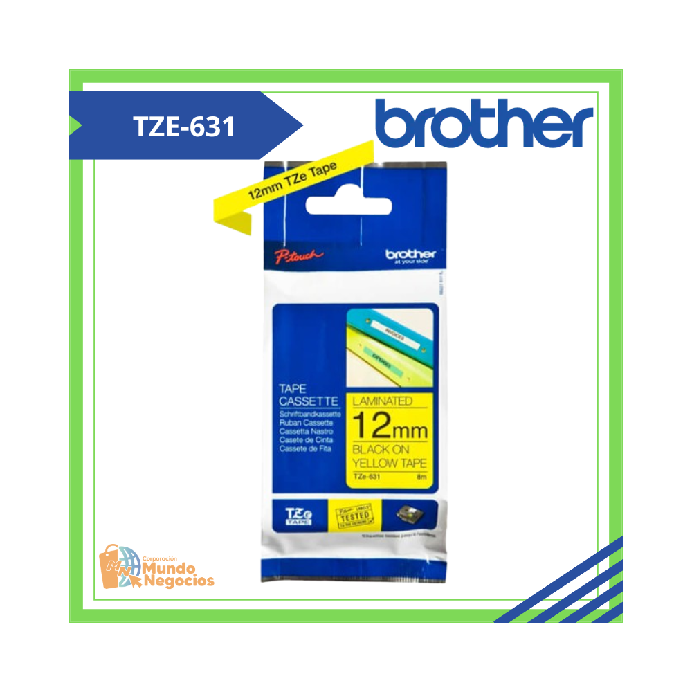 TZE-631| CINTA BROTHER TZE-631 (12MM X 8MTS) NEGRO/AMARILLO