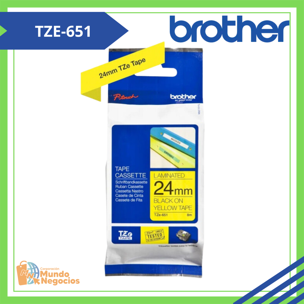 TZE-651|CINTA BROTHER TZE-651 (24MM X 8MTS) NEGRO/AMARILLO