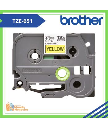 TZE-651|CINTA BROTHER TZE-651 (24MM X 8MTS) NEGRO/AMARILLO