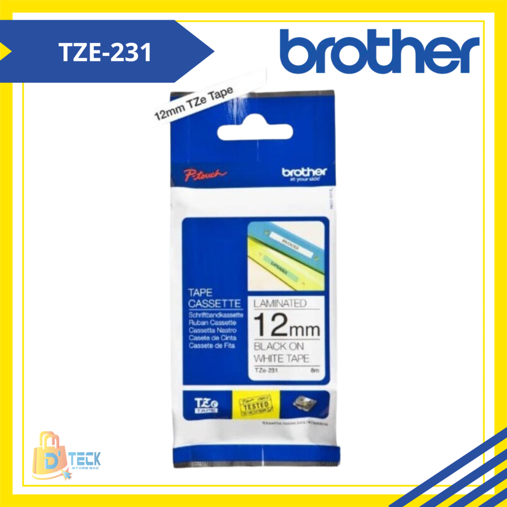 TZE-231|CINTA BROTHER TZE-231 (12MM X 8MTS) BLANCO/NEGRO