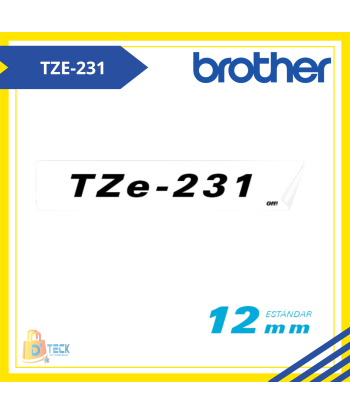 TZE-231|CINTA BROTHER TZE-231 (12MM X 8MTS) BLANCO/NEGRO