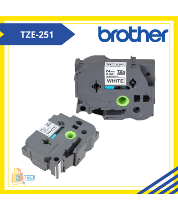 TZE-251|CINTA BROTHER TZE-251 (24MM X 8MTS) BLANCO/NEGRO