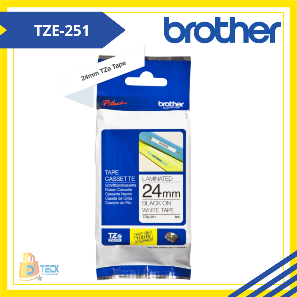 TZE-251|CINTA BROTHER TZE-251 (24MM X 8MTS) BLANCO/NEGRO