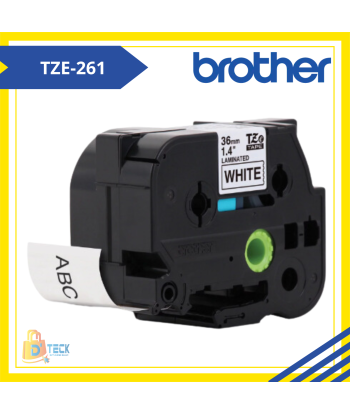 TZE-261|CINTA BROTHER TZE-261 (36MM X 8MTS) BLANCO/NEGRO