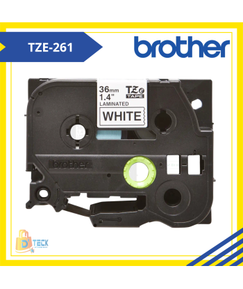 TZE-261|CINTA BROTHER TZE-261 (36MM X 8MTS) BLANCO/NEGRO