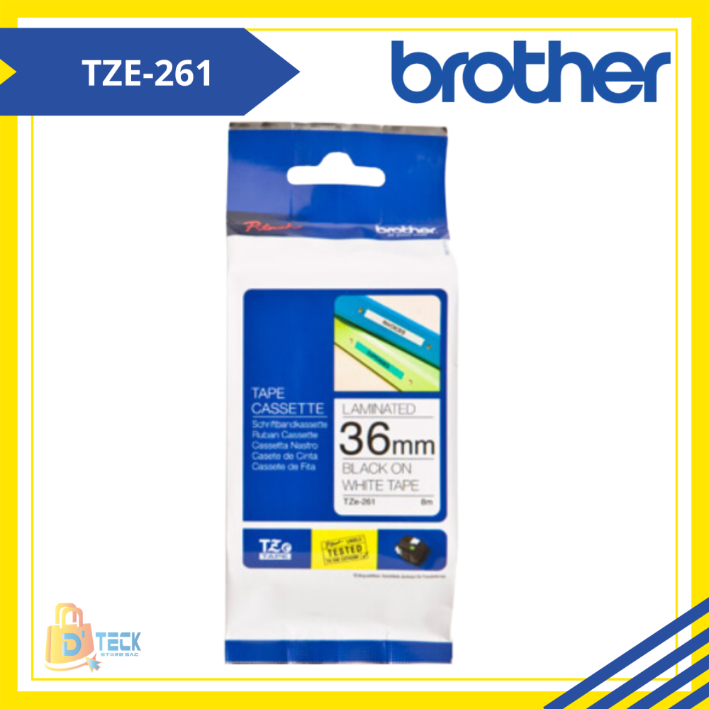 TZE-261|CINTA BROTHER TZE-261 (36MM X 8MTS) BLANCO/NEGRO