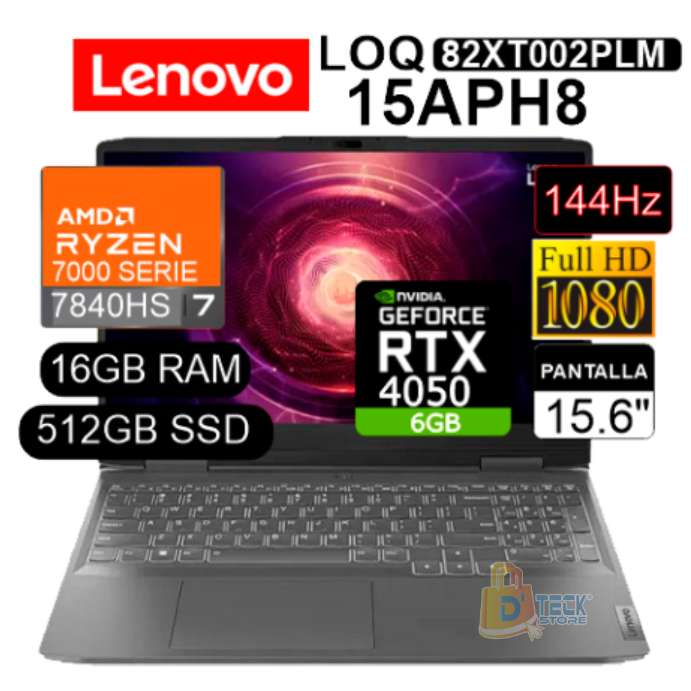 LAPTOP GAMING  LENOVO LOQ  15APH8 AMD Ryzen7 7840HS /16GB  /512GB SSD/15.6"FHD -144HZ/TECLADO ESPAÑOL