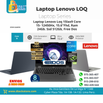 Laptop Lenovo Loq 15lax9 Core

15- 12450Hx, 15.6"Fhd, Ram

24Gb. Ssd 512Gb, Free Dos