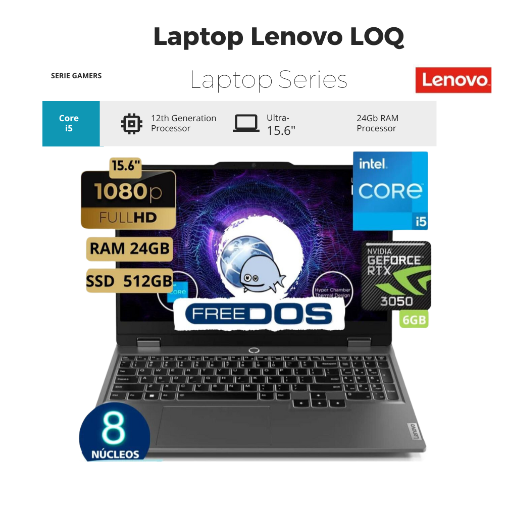 Laptop Lenovo Loq 15lax9 Core

15- 12450Hx, 15.6"Fhd, Ram

24Gb. Ssd 512Gb, Free Dos