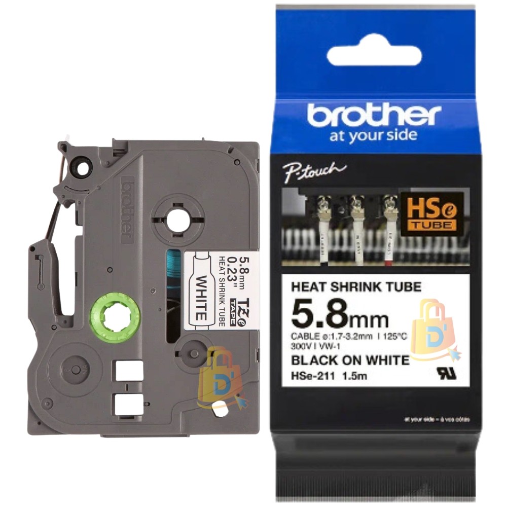 HSE-211 | CINTA BROTHER TERMOCONTRAIBLE HSE-211 (5.8MM X 1.5MTS) BLANCO/NEGRO