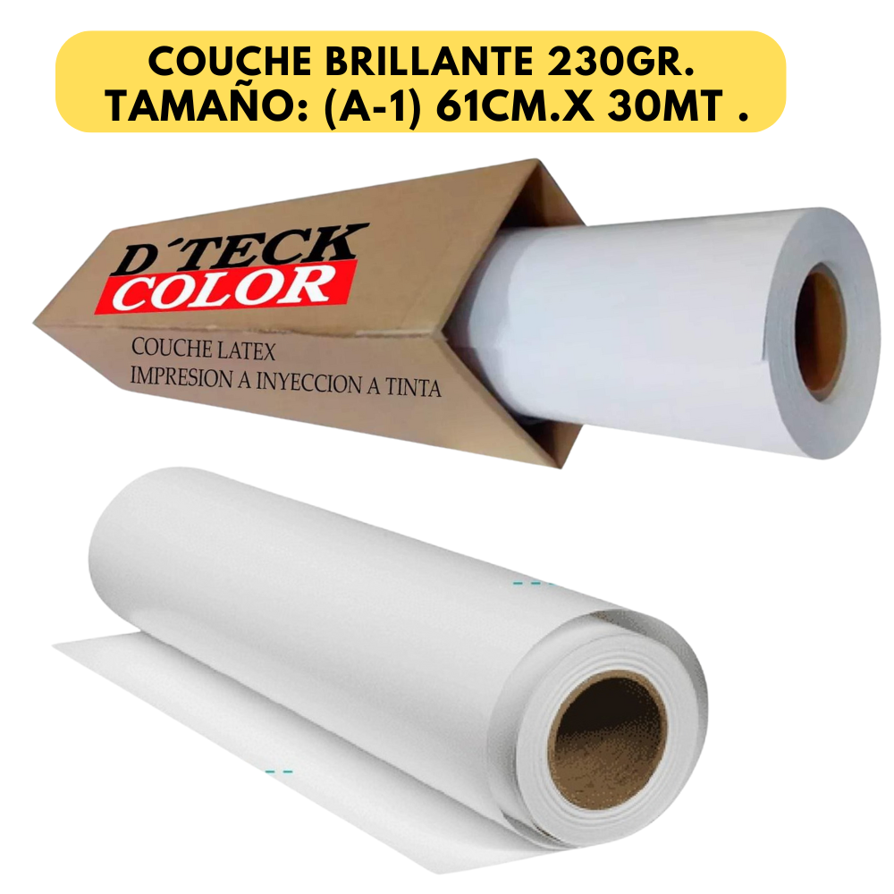 Rollo Couche Brillante 230gr Dteck Color A1 61cm.x 30mt