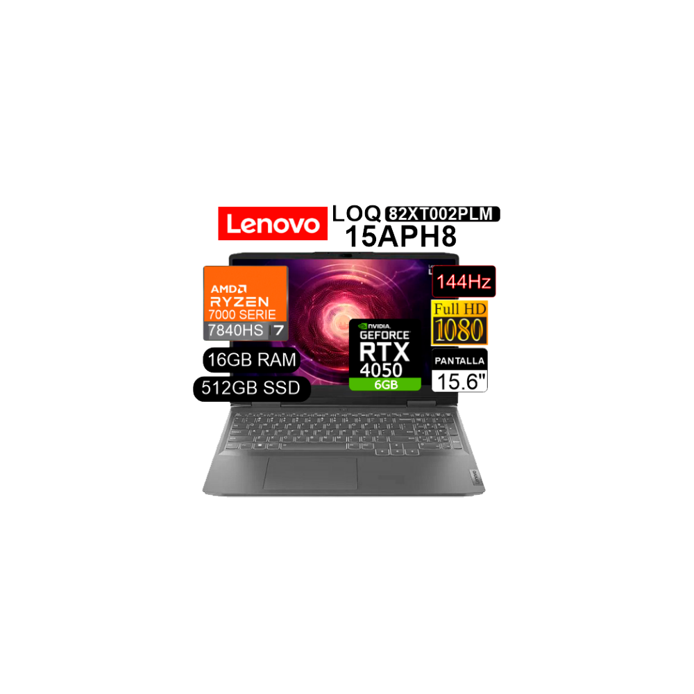 LAPTOP GAMING  LENOVO LOQ  15APH8 AMD Ryzen7 7840HS /16GB  /512GB SSD/15.6"FHD -144HZ/TECLADO ESPAÑOL