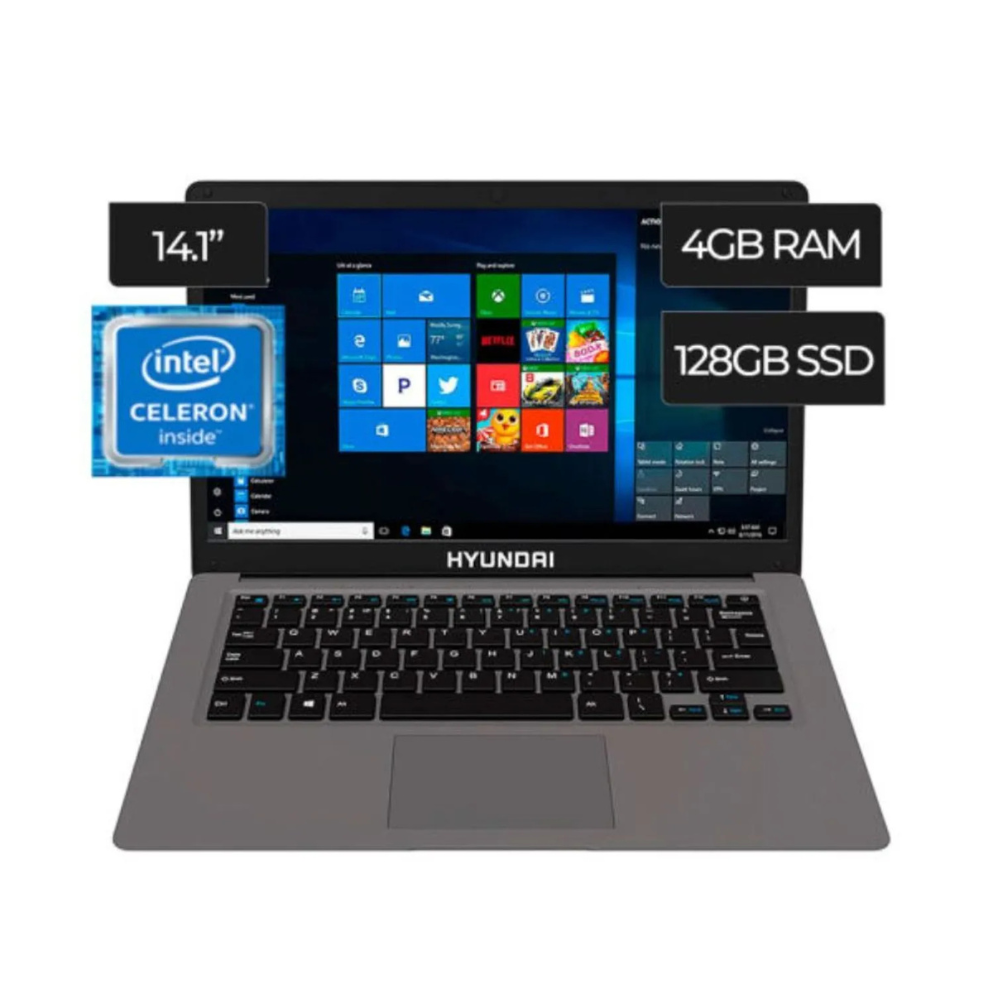 LAPTOP HYUNDAI INTEL CELERON N4020 4GB 128GB EMMC 14" WD 11 UHD GRAPHICS 600  HT14CCIC6EGH