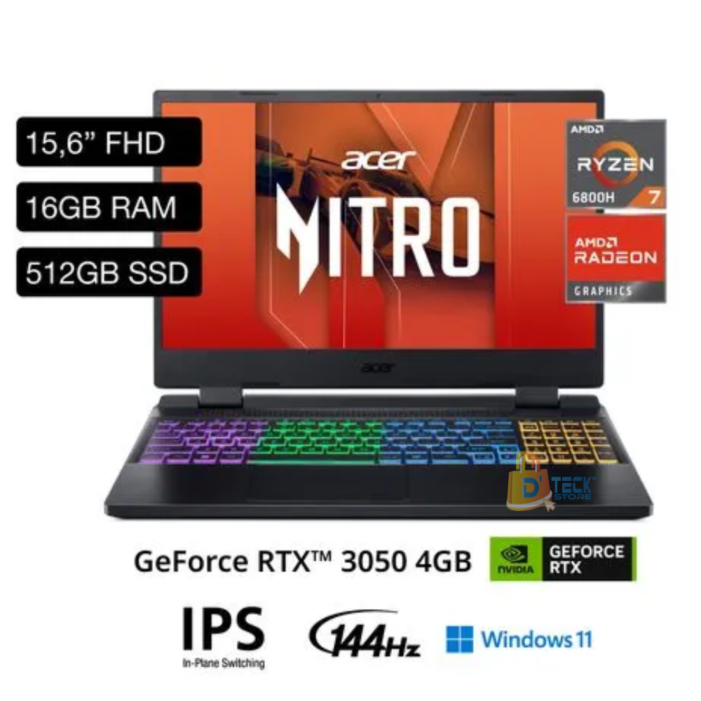 LAPTOP ACER NITRO 5 RYZEN 7 6800H 16GB DDR5 512GB SSD RTX3050-4GB ANN515-46-R26Q