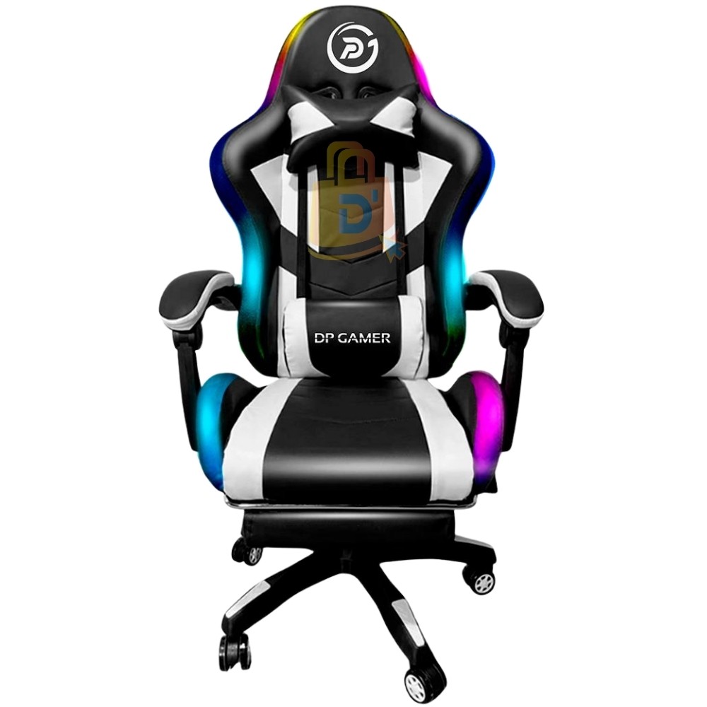 Silla DP Gamer Negro/Blanco Luz RGB con Masajeador , Parlantes y Gamer PRO-RD.