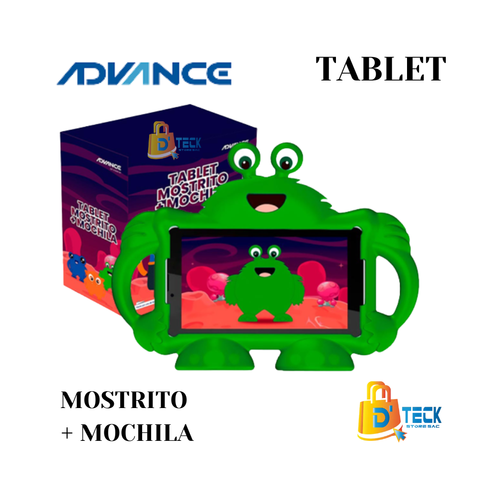 TABLET ADVANCE MOSTRITO + PROTECTOR Y MOCHILAS