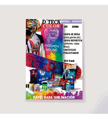 Papel Sublimacion Blanco Dteck Color A4 100H