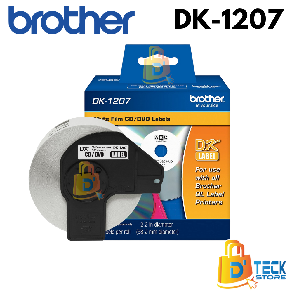 CINTA DK-1207 BROTHER (58mm x 58mm), CD/ DVD, 100 ETIQUETAS
