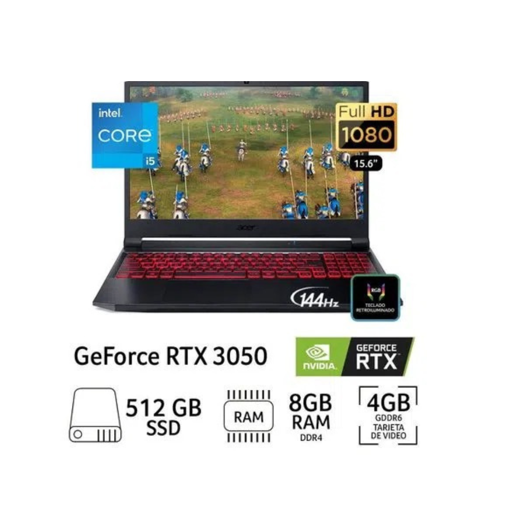 LAPTOP GAMER ACER NITRO 5 15.6" I5 8GB RAM 512 SSD RTX 3050 4GB