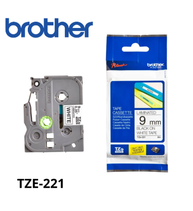 TZE-221| CINTA BROTHER TZE-221 (9MM X 8MTS) BLANCO/NEGRO