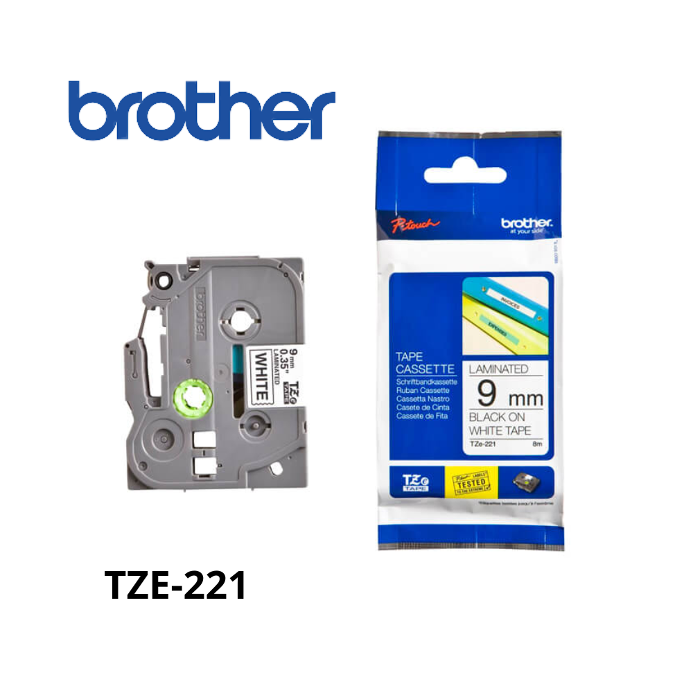 TZE-221| CINTA BROTHER TZE-221 (9MM X 8MTS) BLANCO/NEGRO