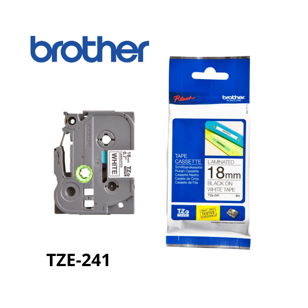 TZE-241|CINTA BROTHER  TZE-241 (18MM X 8MTS) BLANCO/NEGRO