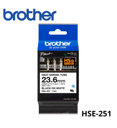 HSE-251 | CINTA BROTHER TERMOCONTRAIBLE  HSE-251 (24MM X 1.5MTS) BLANCO/NEGRO