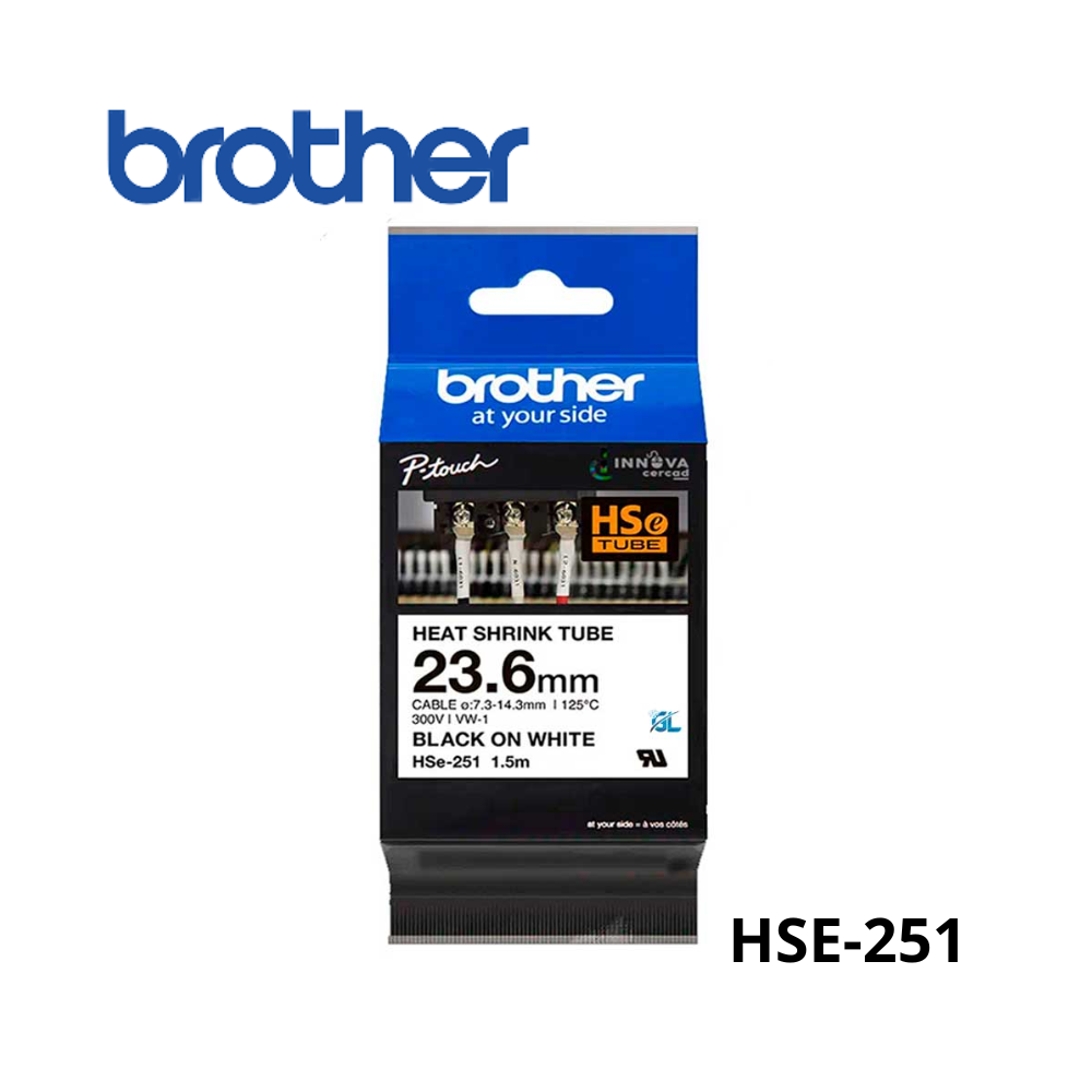 HSE-251 | CINTA BROTHER TERMOCONTRAIBLE  HSE-251 (24MM X 1.5MTS) BLANCO/NEGRO