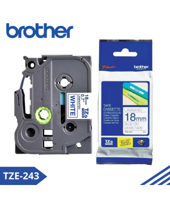 TZE-243|CINTA BROTHER TZE-243 (18MM X 8MTS) AZUL/BLANCO