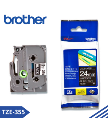 TZE-355|CINTA BROTHER TZE-355 (24MM X 8MTS) BLANCO/NEGRO