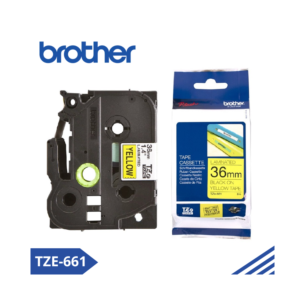 TZE-661|CINTA BROTHER TZE-661 (36MM X 8MTS) NEGRO/AMARILLO