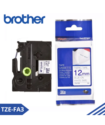 TZE-FA3|CINTA BROTHER TZE-FA3 TEXTIL TERMOADHERENTE (12MM X 3MTS) AZUL/BLANCO