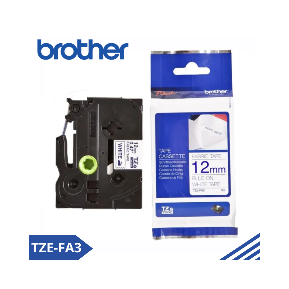 TZE-FA3|CINTA BROTHER TZE-FA3 TEXTIL TERMOADHERENTE (12MM X 3MTS) AZUL/BLANCO